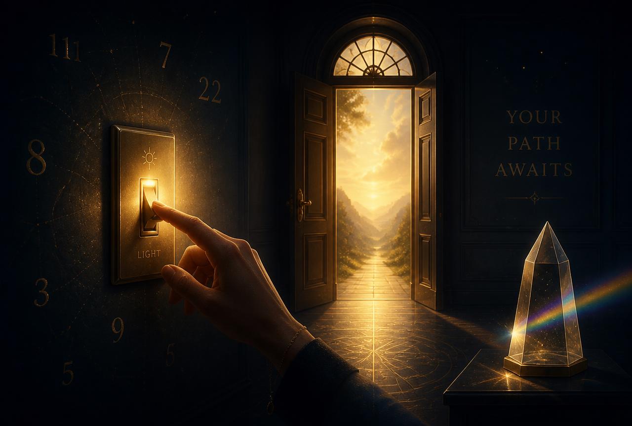 A hand switching on a golden light revealing a clear path ahead